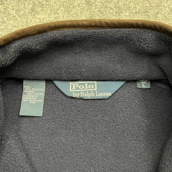 Polo Ralph Lauren Jacket Mens Large Fleece Full Zip Leather Trim Outdoor Coat - Picture 4 of 8